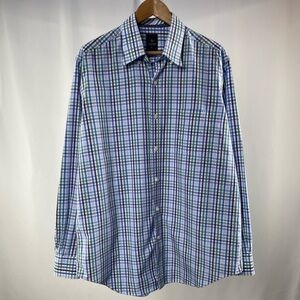 Tailorbyrd Collection Button Down Shirt‎ in Blue Purple Green Check Size XL